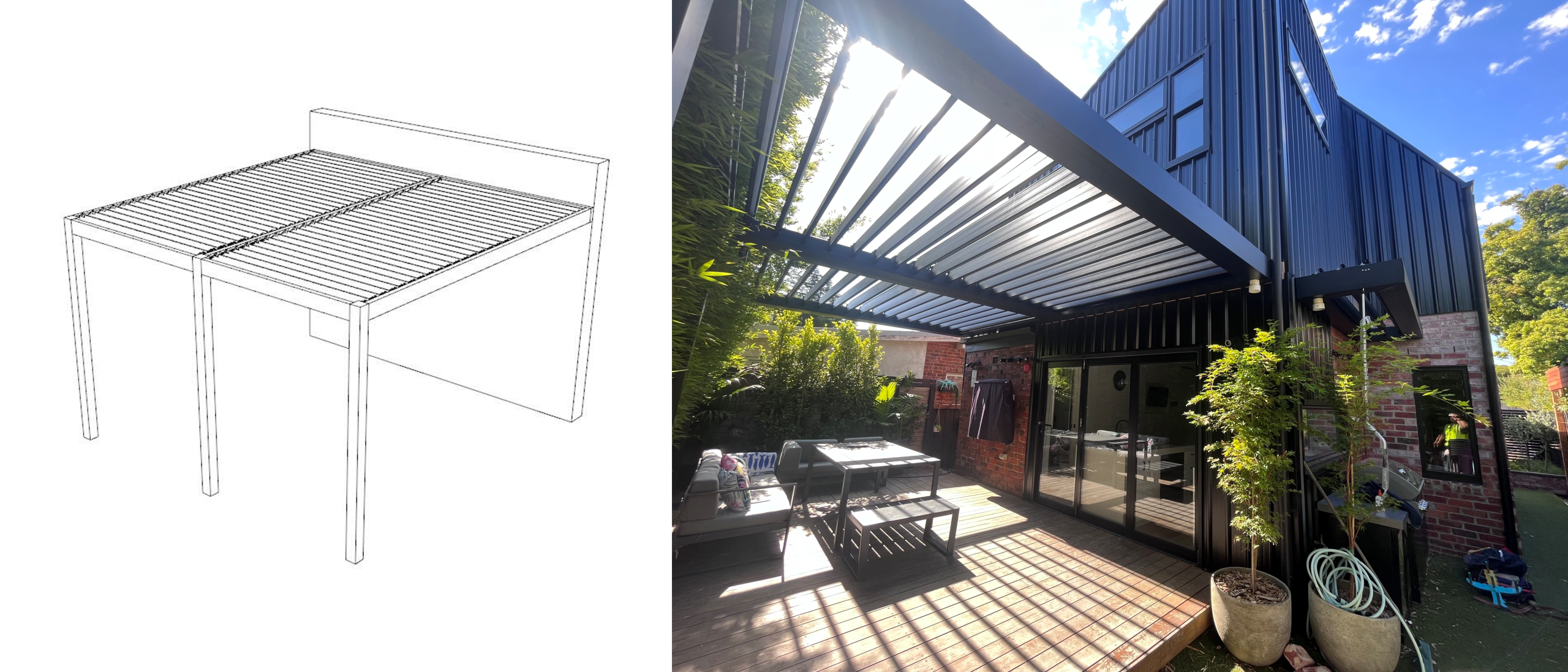 Multi-Bay Extended Attached Pergola