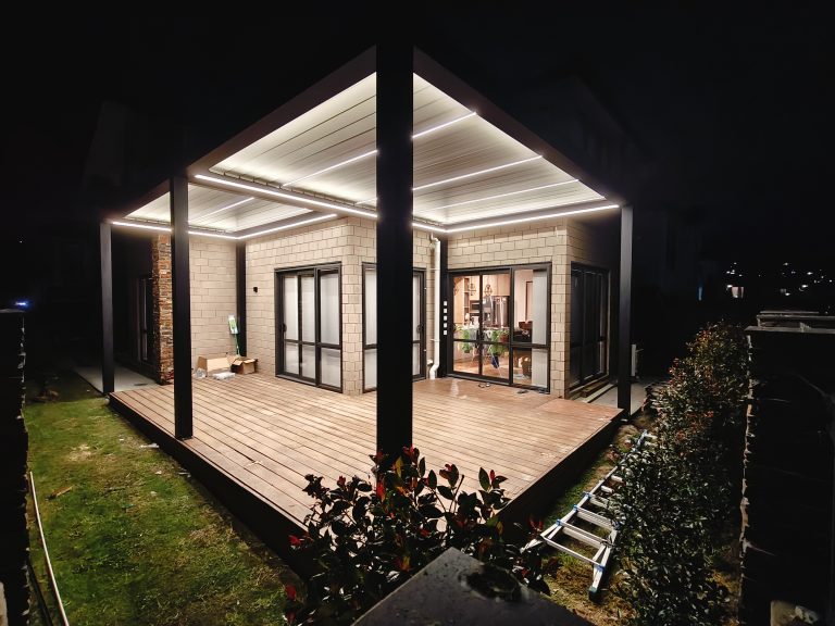Modern Pergolas with Integrated Lighting by Louvresky
