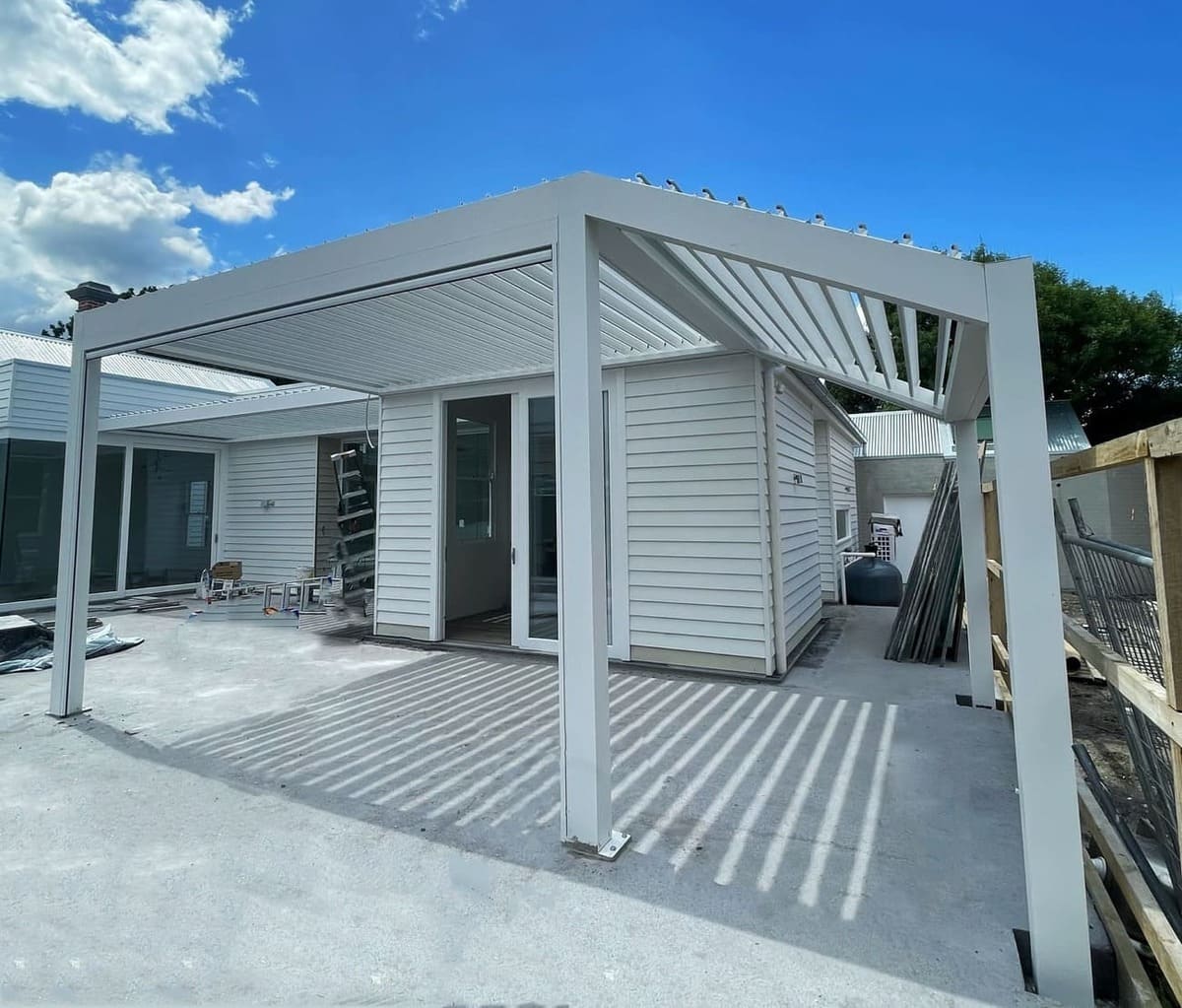 Pitched Free-Standing Louvre Roof Pergola for Townhouse Privacy & Coverage